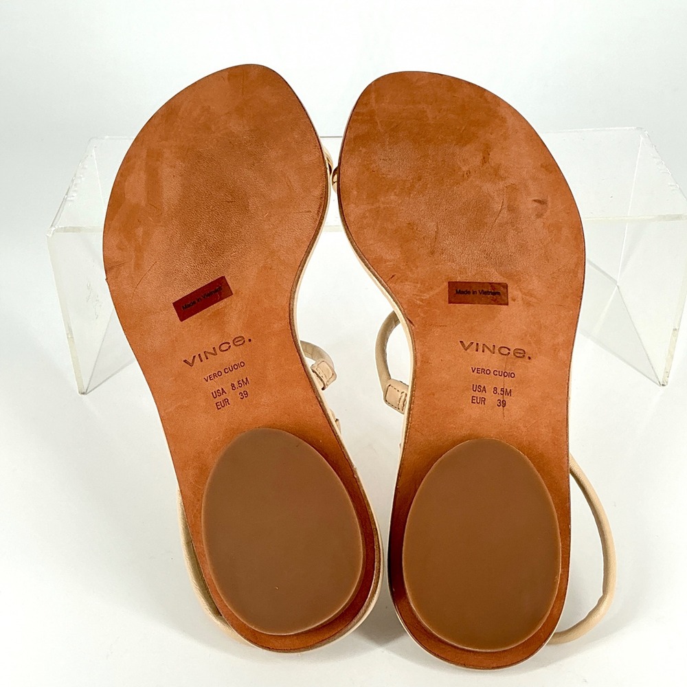 Vince Size 8.5 Beige Leather Strappy Toe Ring Flat Sandals Gold NEW Lucila $275 - Picture 8 of 12